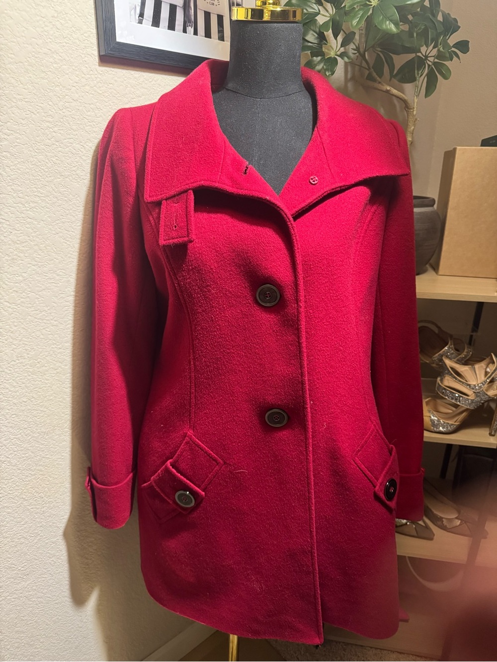 Kristen Blake Red Wool Blend Tailored Coat Small